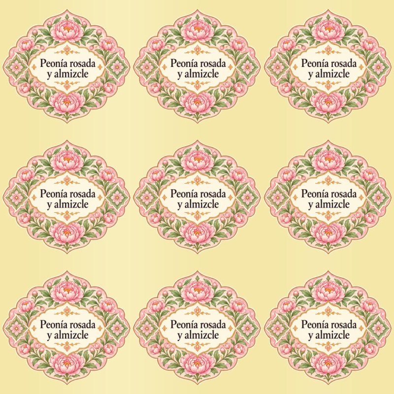 Pegatinas aroma peonía rosada y almizcle estilo árabe: blíster de 9 pegatinas con el vinilo sobrante retirado.