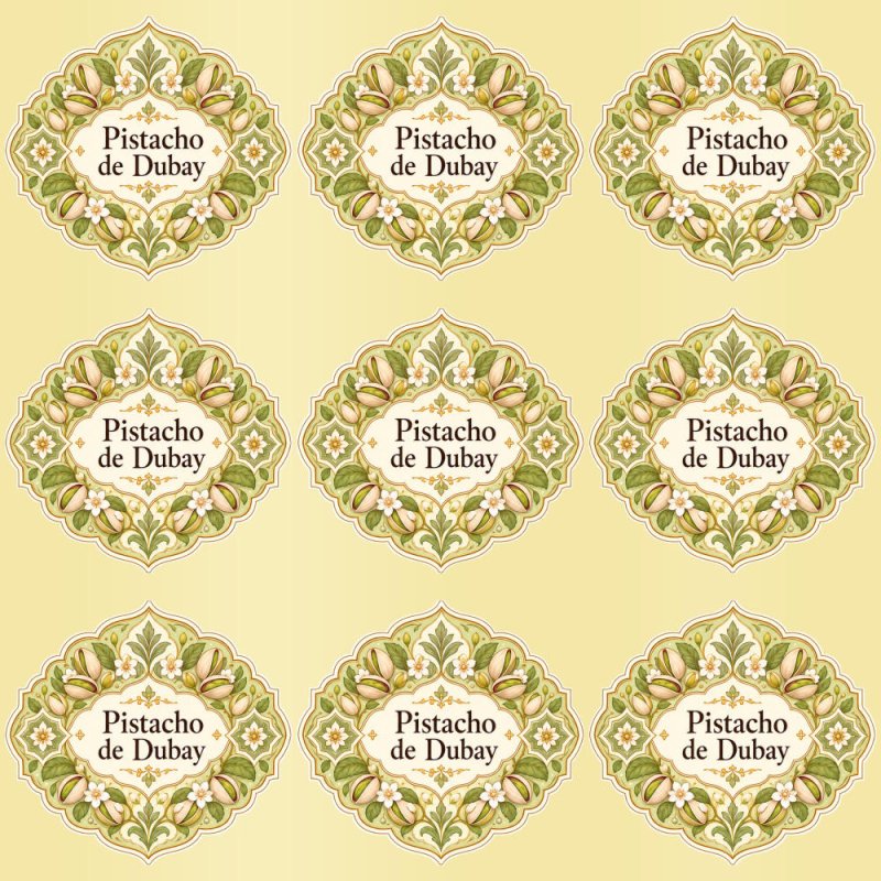 Pegatinas aroma pistacho de Dubái estilo árabe: blíster de 9 pegatinas con el vinilo sobrante retirado.