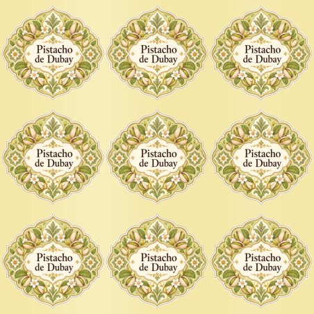 Pegatinas aroma pistacho de Dubái estilo árabe: blíster de 9 pegatinas con el vinilo sobrante retirado.