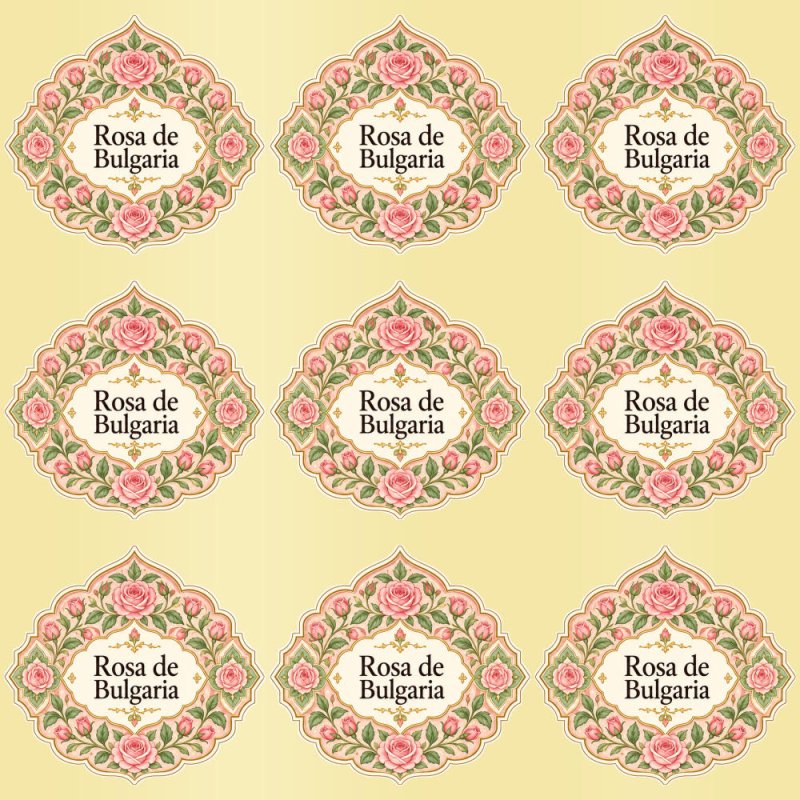 Pegatinas aroma rosa de Bulgaria estilo árabe: blíster de 9 pegatinas con el vinilo sobrante retirado.