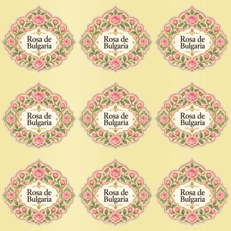 Pegatinas aroma rosa de Bulgaria estilo árabe: blíster de 9 pegatinas con el vinilo sobrante retirado.