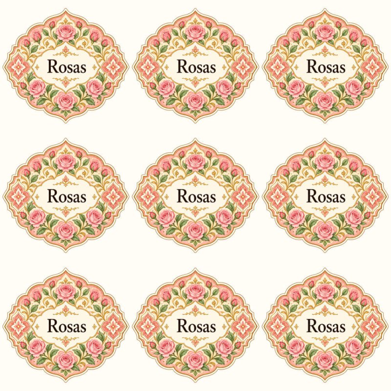 Pegatinas aroma rosas estilo árabe: blíster de 9 pegatinas.