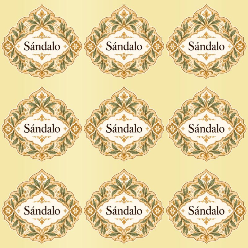 Pegatinas aroma sándalo estilo árabe: blíster de 9 pegatinas con el vinilo sobrante retirado.