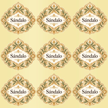 Pegatinas aroma sándalo estilo árabe: blíster de 9 pegatinas con el vinilo sobrante retirado.