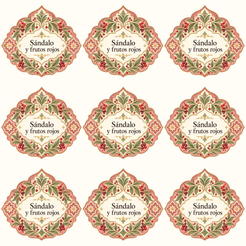 Pegatinas aroma sándalo y frutos rojos estilo árabe: blíster de 9 pegatinas.