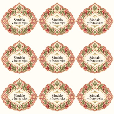 Pegatinas aroma sándalo y frutos rojos estilo árabe: blíster de 9 pegatinas.