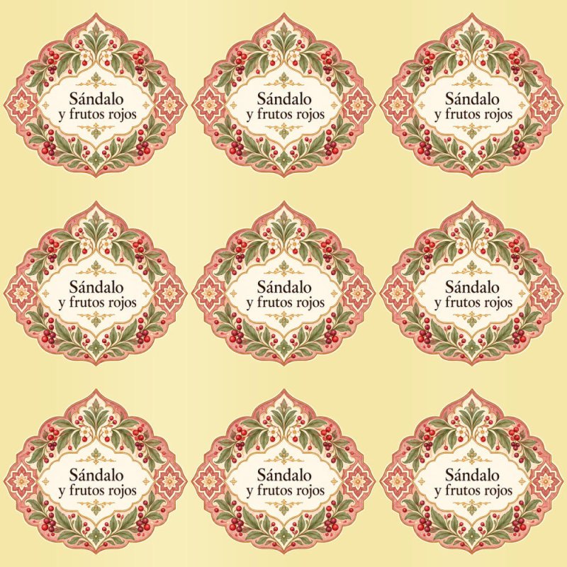 Pegatinas aroma sándalo y frutos rojos estilo árabe: blíster de 9 pegatinas con el vinilo sobrante retirado.