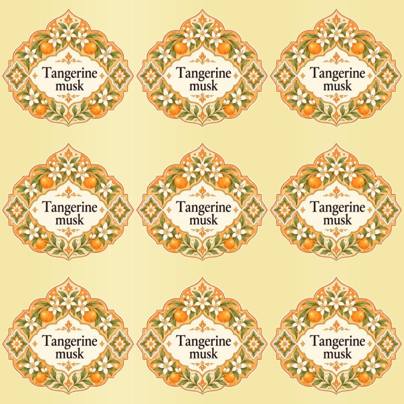 Pegatinas aroma tangerine musk estilo árabe: blíster de 9 pegatinas con el vinilo sobrante retirado.
