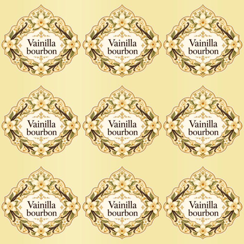 Pegatinas aroma vainilla bourbon estilo árabe: blíster de 9 pegatinas con el vinilo sobrante retirado.