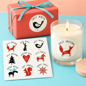 Pegatinas redondas para velas en vaso invierno nórdico