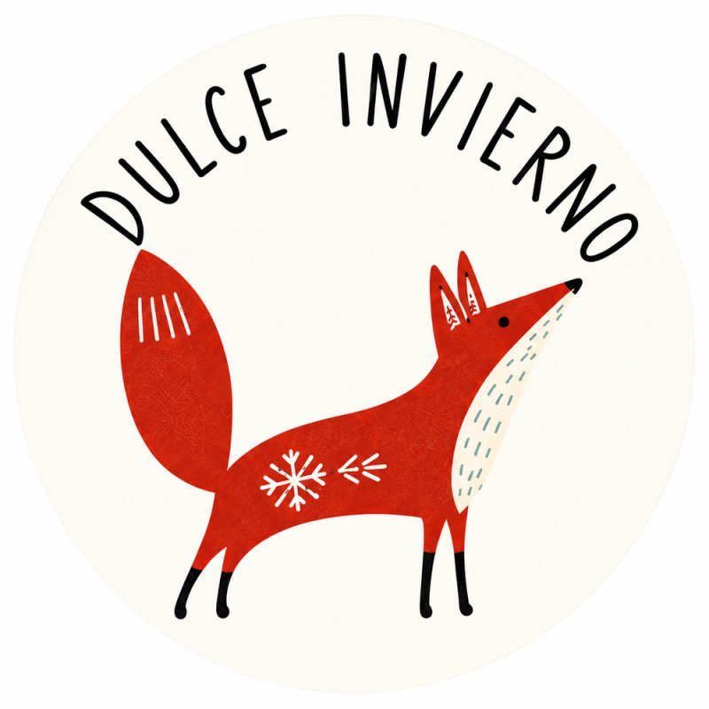Pegatina de invierno nórdico con zorro y texto Dulce invierno.