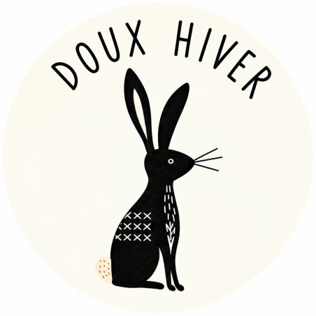 Pegatina de invierno nórdico con conejo y texto Doux hiver.