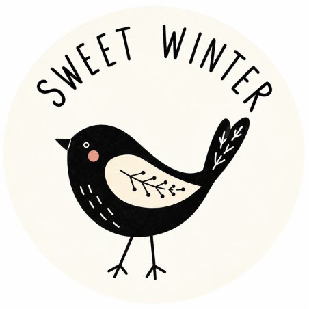 Pegatina de invierno nórdico con pájaro y texto Sweet winter.