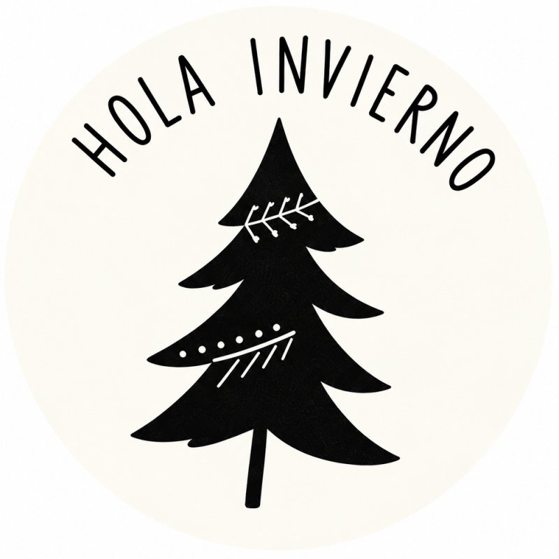 Pegatina de invierno nórdico con abeto y texto Hola invierno.