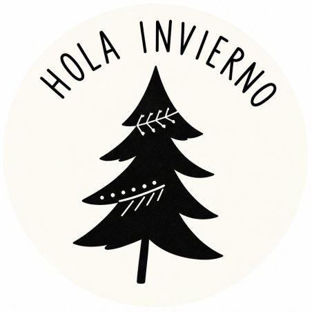 Pegatina de invierno nórdico con abeto y texto Hola invierno.