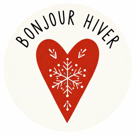 Pegatina de invierno nórdico con corazón y texto Bonjour hiver.