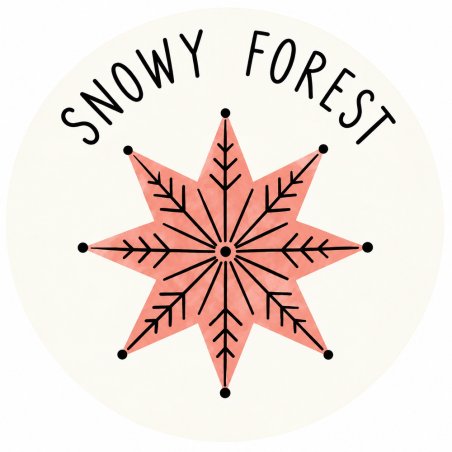Pegatina de invierno nórdico con estrella y texto Snowy forest.