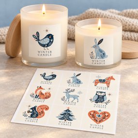 Pegatinas para velas en vaso winter candle