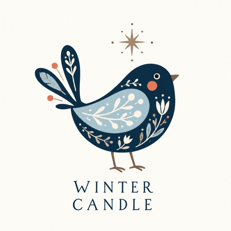 Pegatina de Winter Candle con pájaro.