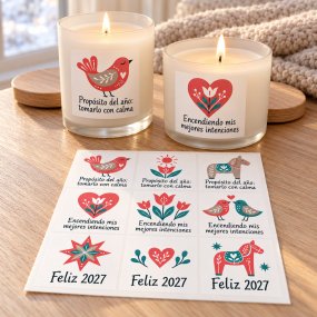 Pegatinas para velas en vaso año nuevo 2027