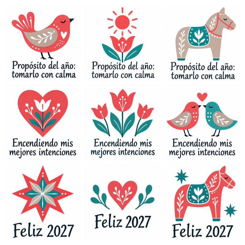 Blíster de nueve pegatinas para velas Año Nuevo 2027.