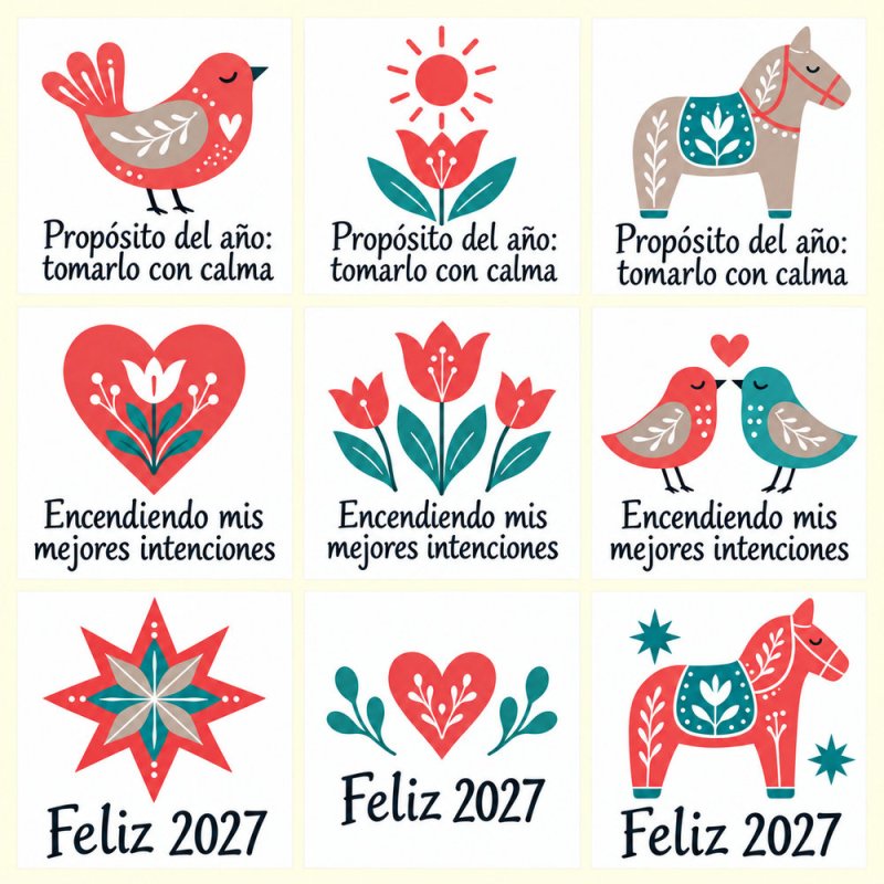 Blíster de pegatinas Año Nuevo 2027 con el vinilo sobrante retirado.