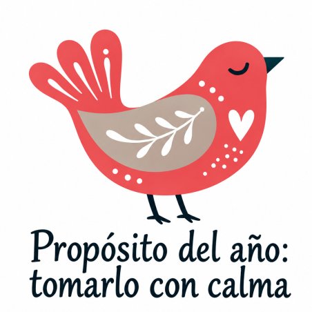 Pegatina de Año Nuevo 2027 con pájaro y texto Propósito del año: tomarlo con calma.