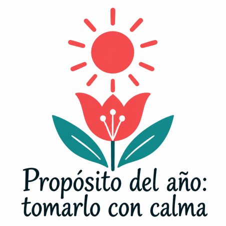 Pegatina de Año Nuevo 2027 con tulipán y sol con texto Propósito del año: tomarlo con calma.