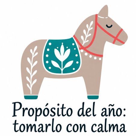 Pegatina de Año Nuevo 2027 con caballo beige y texto Propósito del año: tomarlo con calma.