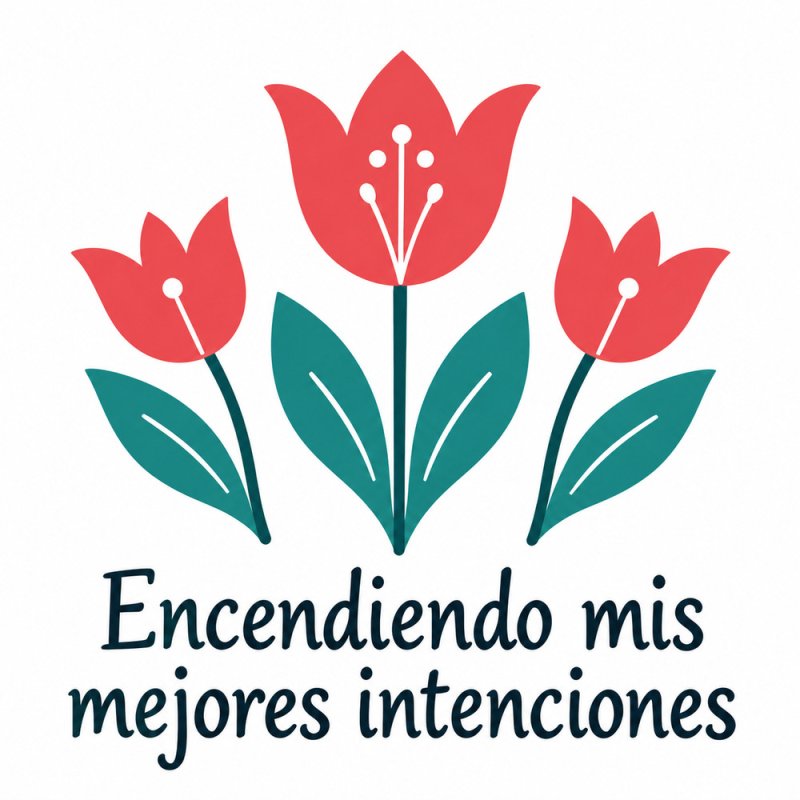 Pegatina de Año Nuevo 2027 con tres tulipanes y texto Encendiendo mis mejores intenciones.
