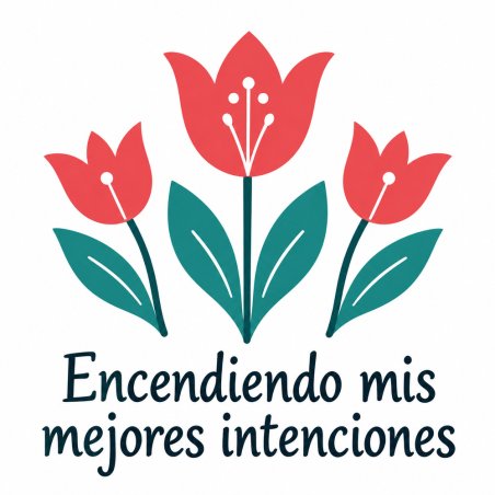 Pegatina de Año Nuevo 2027 con tres tulipanes y texto Encendiendo mis mejores intenciones.