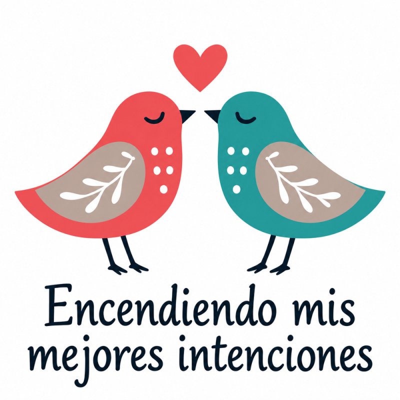 Pegatina de Año Nuevo 2027 con dos pájaros y texto Encendiendo mis mejores intenciones.