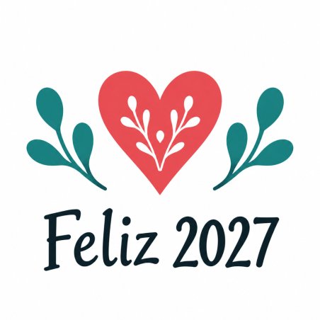Pegatina de Año Nuevo 2027 con corazón y ramas con texto Feliz 2027.