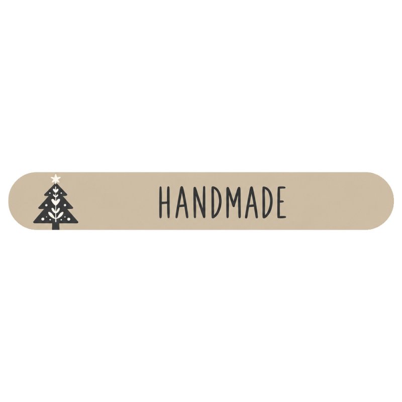 Tira cierrabolsas de Navidad Handmade beige con abeto.