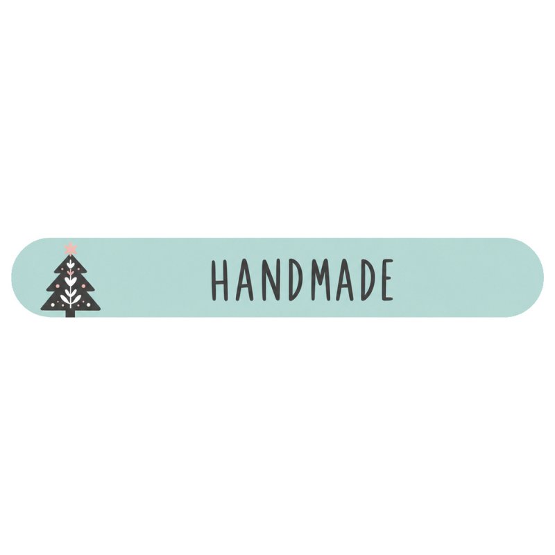 Tira cierrabolsas de Navidad Handmade azul agua con abeto.