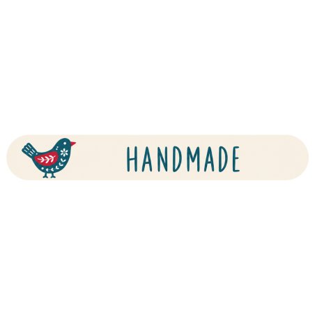 Tira cierrabolsas de Navidad Handmade rojo y petróleo con pájaro.