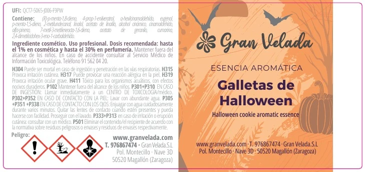 Accede a la etiqueta de Essência aromática bolachas de Halloween / 250 ml.