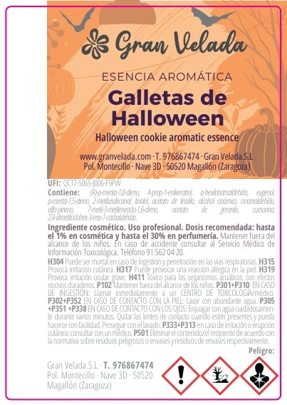 Accede a la etiqueta de Essência aromática bolachas de Halloween / 1 Litro