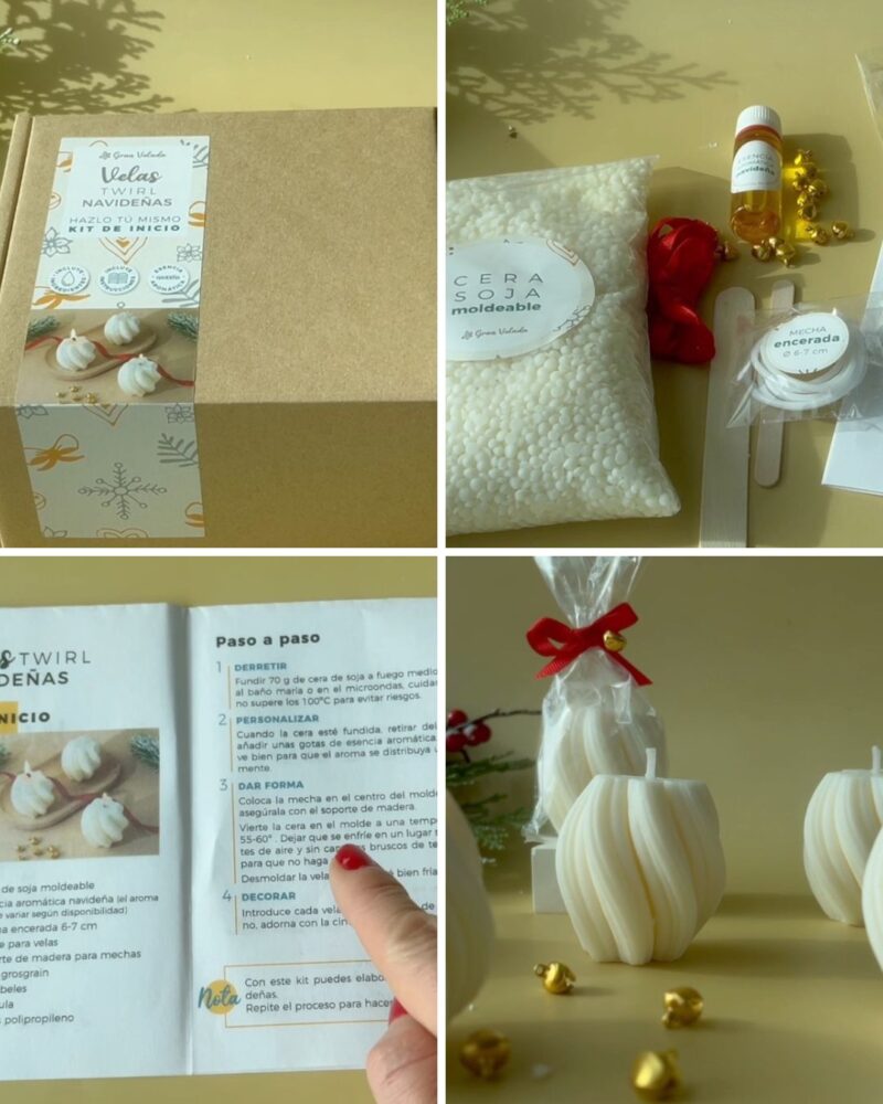 Caja del kit, materiales, instrucciones y velas envueltas