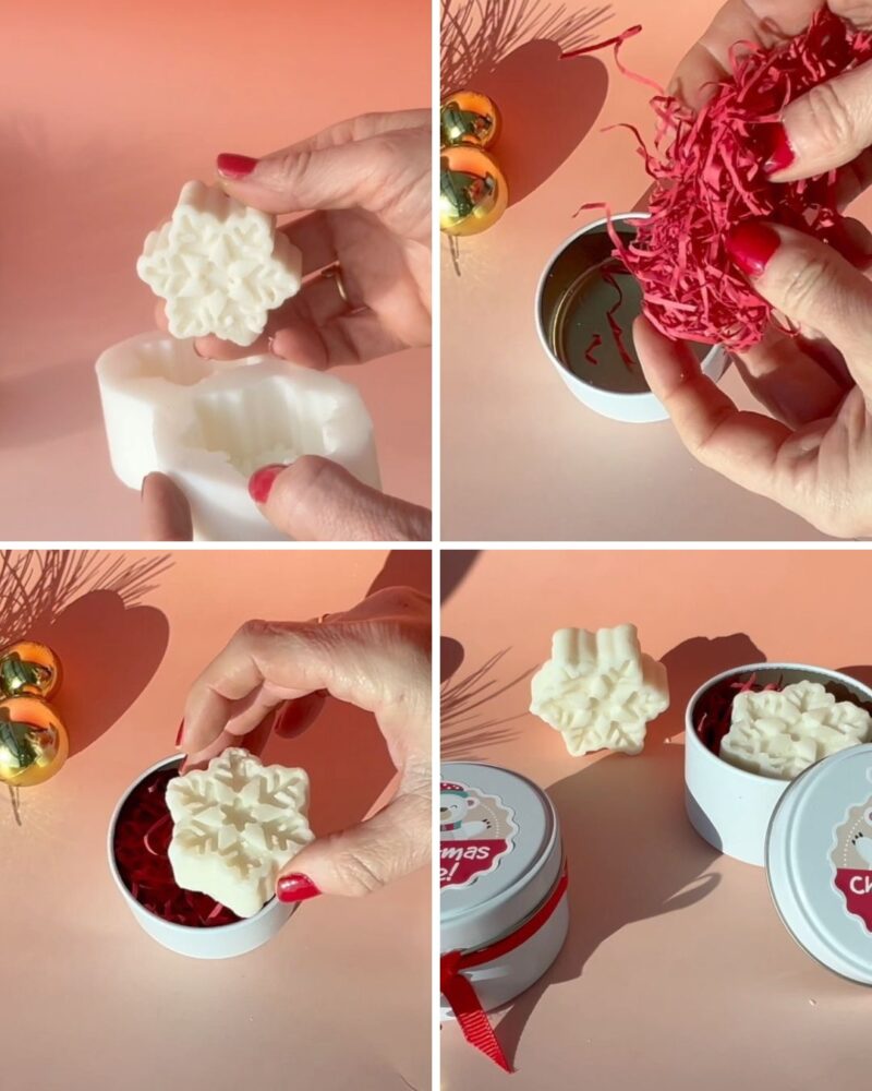 Desmolde del copo de champú y presentación en un tarro blanco con relleno rojo