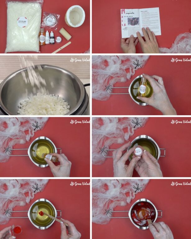 Preparación de la cera, la esencia y el pigmento rojo