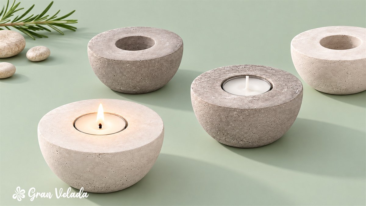 Conjunto de portavelas hechos a mano con velas de té