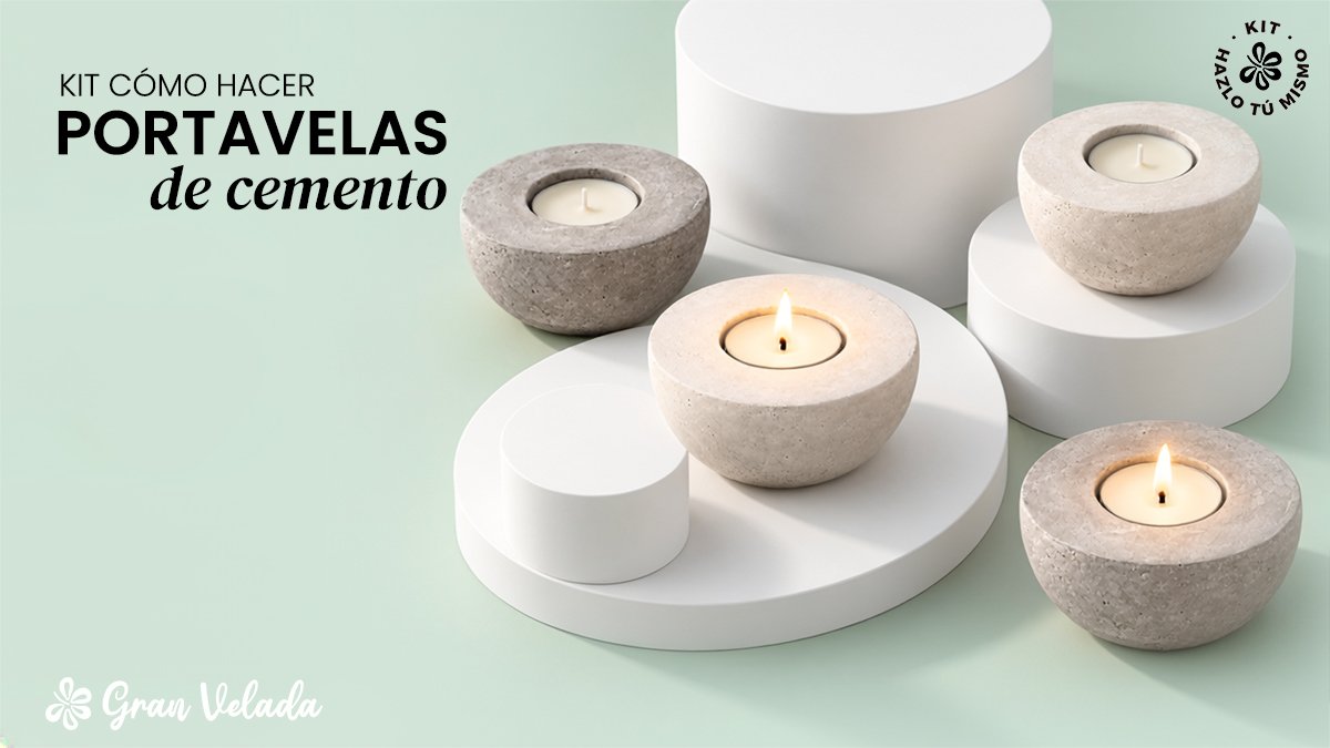 Kit para hacer portavelas de cemento blanco y gris con velas de té