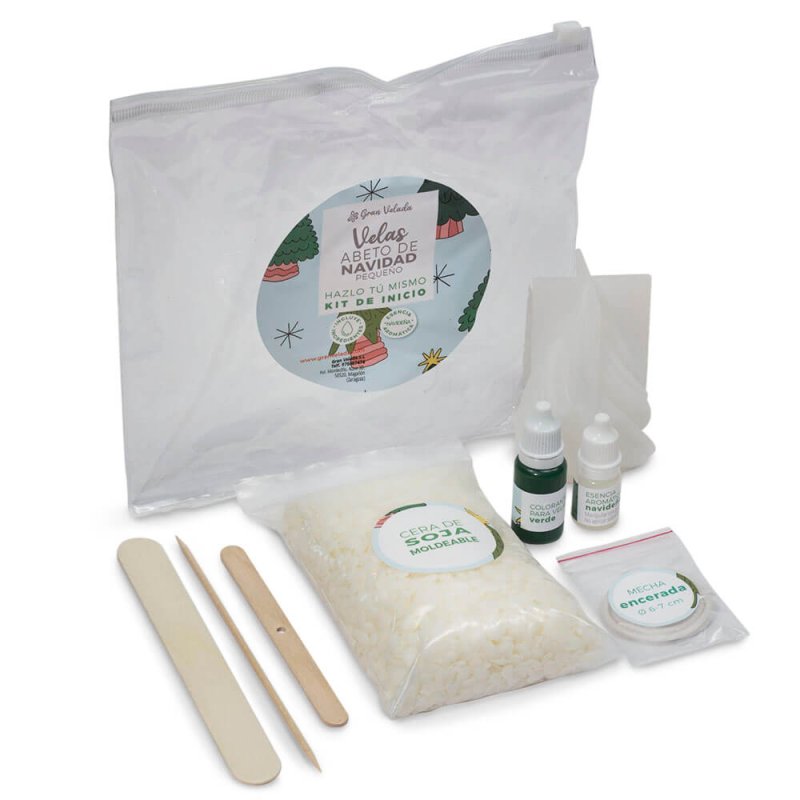 Kit como hacer 2 velas de abeto de Navidad pequeño. Materiales e instrucciones