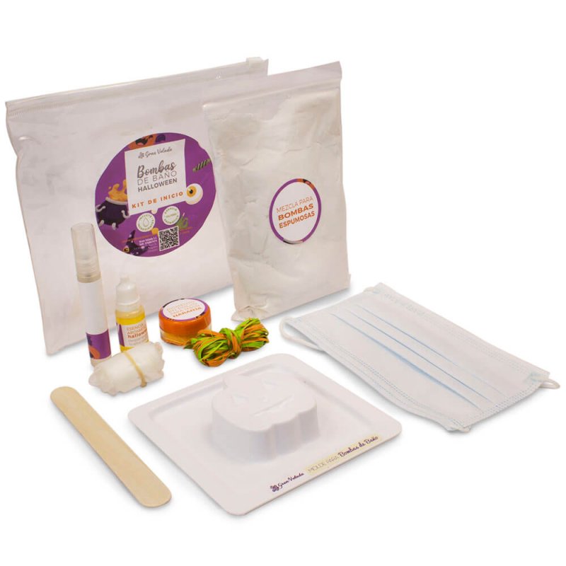 Kit cómo hacer bombas de baño Halloween. Materiales e instrucciones