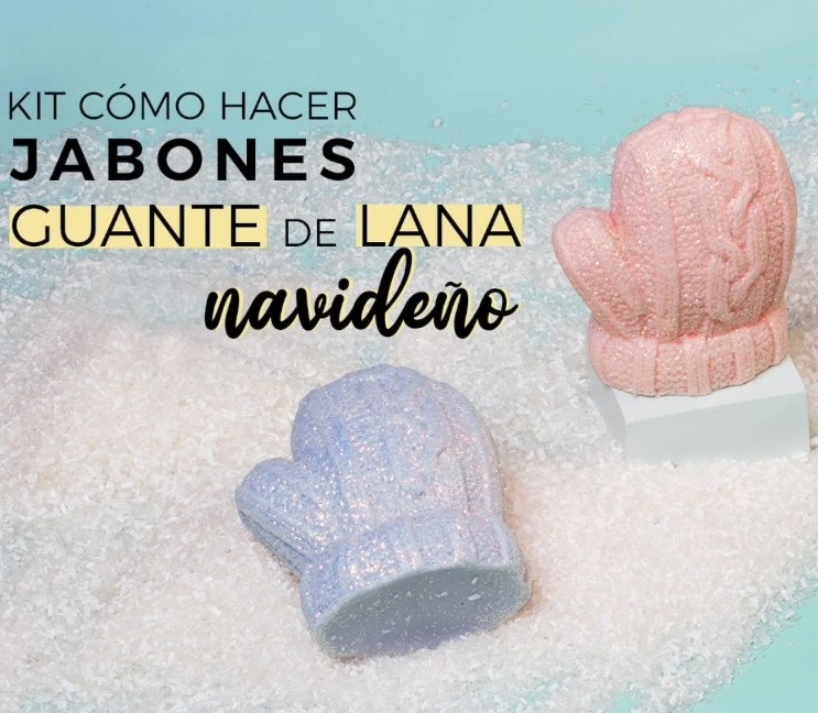 Kit como hacer jabones guante de lana navideño. Materiales e instrucciones