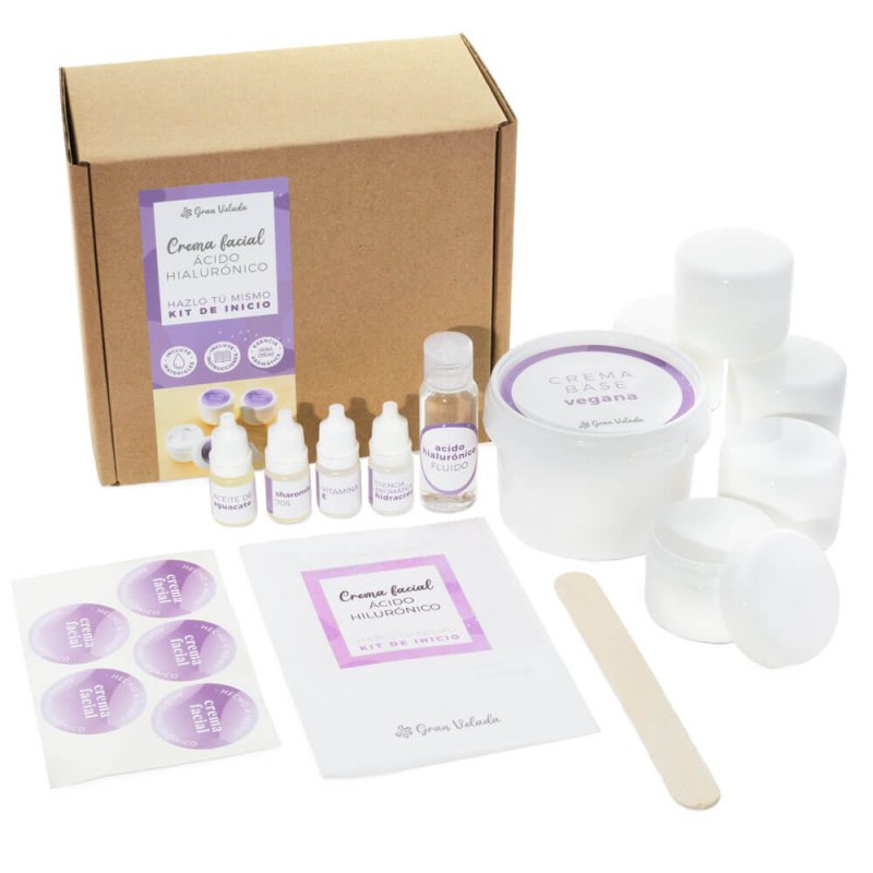 Kit como hacer crema facial con acido hialuronico. Materiales e instrucciones