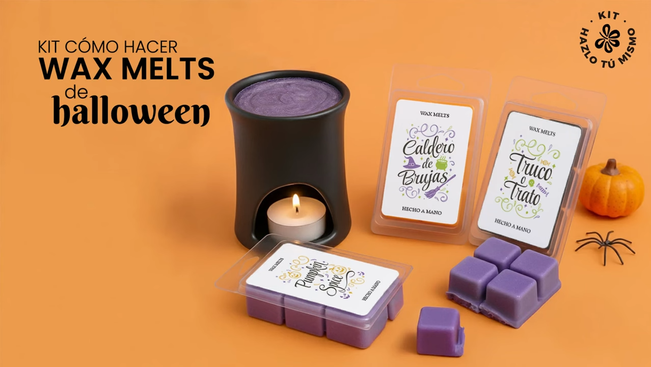 Kit como hacer wax melts de halloween. Materiales e instrucciones