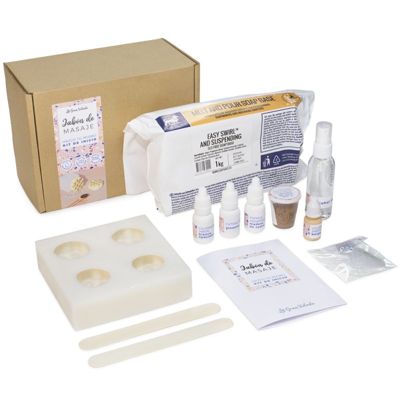 Kit como hacer jabon de masaje. Materiales e instrucciones