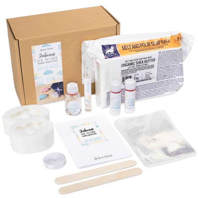 Kit como hacer jabones de nube para bautizo. Materiales e intrucciones